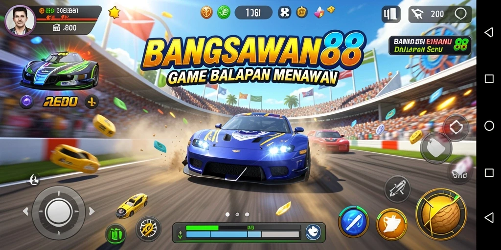 Screenshot BANGSAWAN88 menunjukkan aksi balapan yang seru.