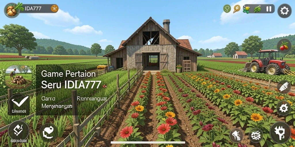 Tampilan gameplay IDA777 saat bertani di ladang yang subur.