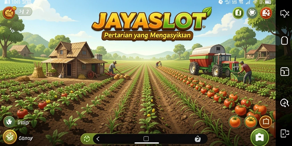 Screenshot JAYASLOT menampilkan ladang dengan tanaman hijau subur.