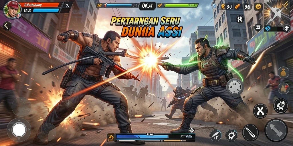 Screenshot gameplay OKJK yang menunjukkan pertarungan seru dalam aksi.