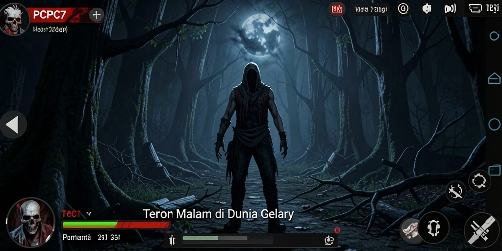 Tangkapan layar dari gameplay <strong>PCPC7</strong> menunjukkan suasana mencekam di dalam rumah angker.