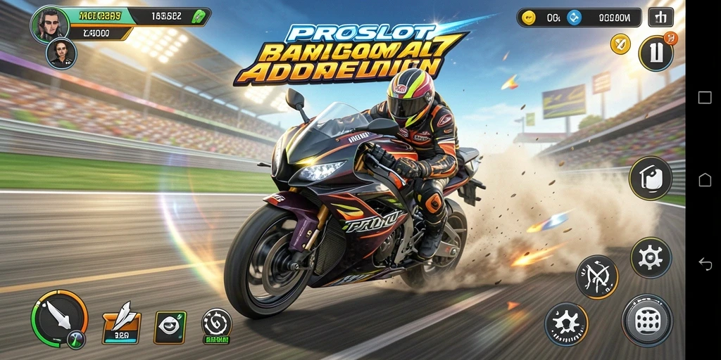 Tampilan pertandingan balapan motor yang intens dalam PROSLOT.