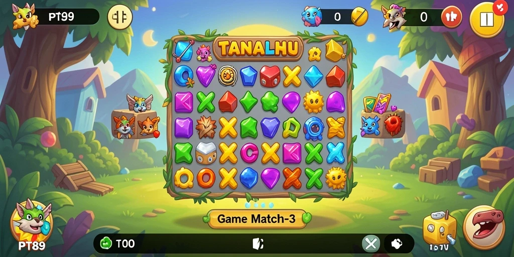 Screenshot gameplay PT89 menampilkan tantangan seru di level Match-3.
