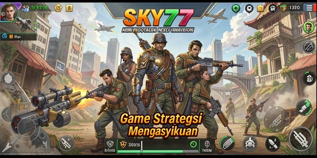 Tampilan screenshot menunjukkan aksi pertempuran mendebarkan dalam SKY77.