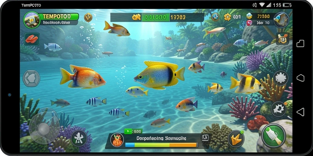 Screenshot gameplay TEMPOTOTO menampilkan aksi memancing yang menawan.