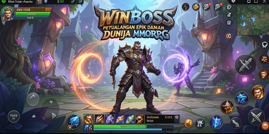 Tampilan gameplay <strong>WINBOSS</strong> yang dinamis dalam dunia MMORPG yang luas.