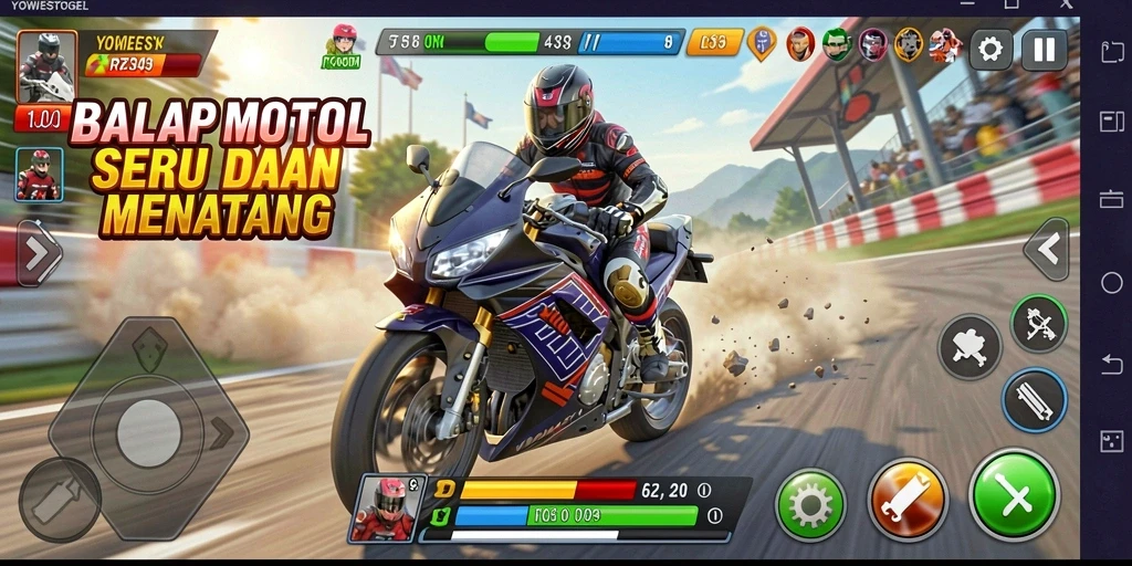 Gameplay seru dari YOWESTOGEL dengan balapan motor yang intens.