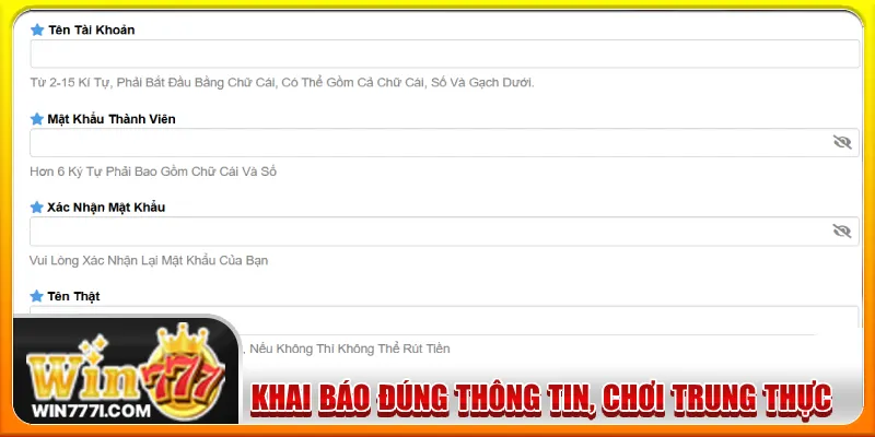 Bạn cần khai báo dữ liệu chính xác, đầy đủ và trung thực khi cá cược