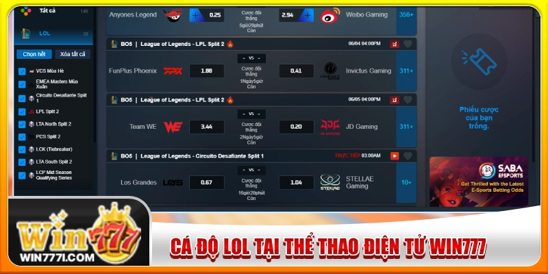 Cá độ LOL mang đến những kèo cược gay cấn và tiền thưởng khủng