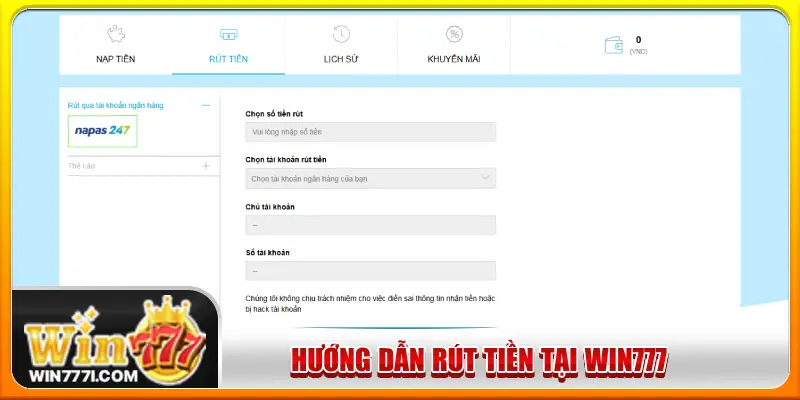 Cược thủ truy cập trang web, chọn hình thức rút tiền hợp lệ