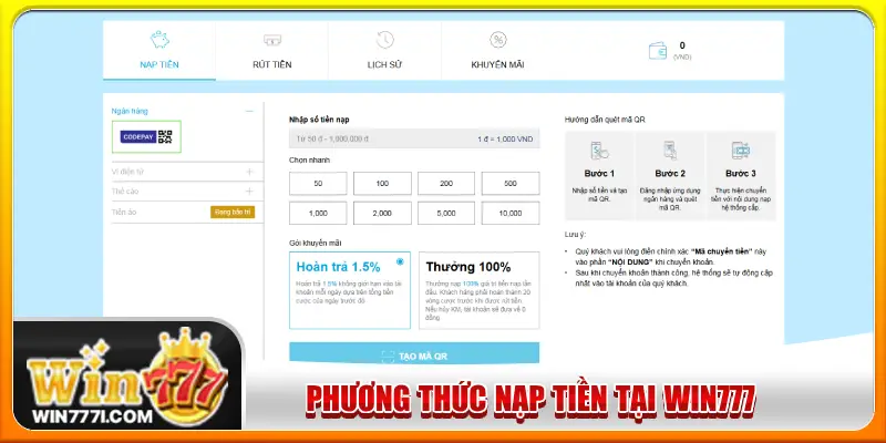 Những phương thức nạp tiền tại WIN777 an toàn và nhanh gọn